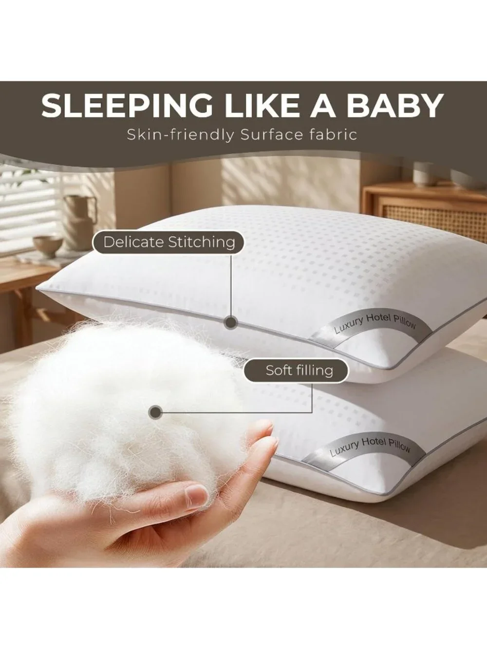 〽️King Size Cooling Bed Pillows 2 Pack Microfiber Cover Sleeping Pillow Set
